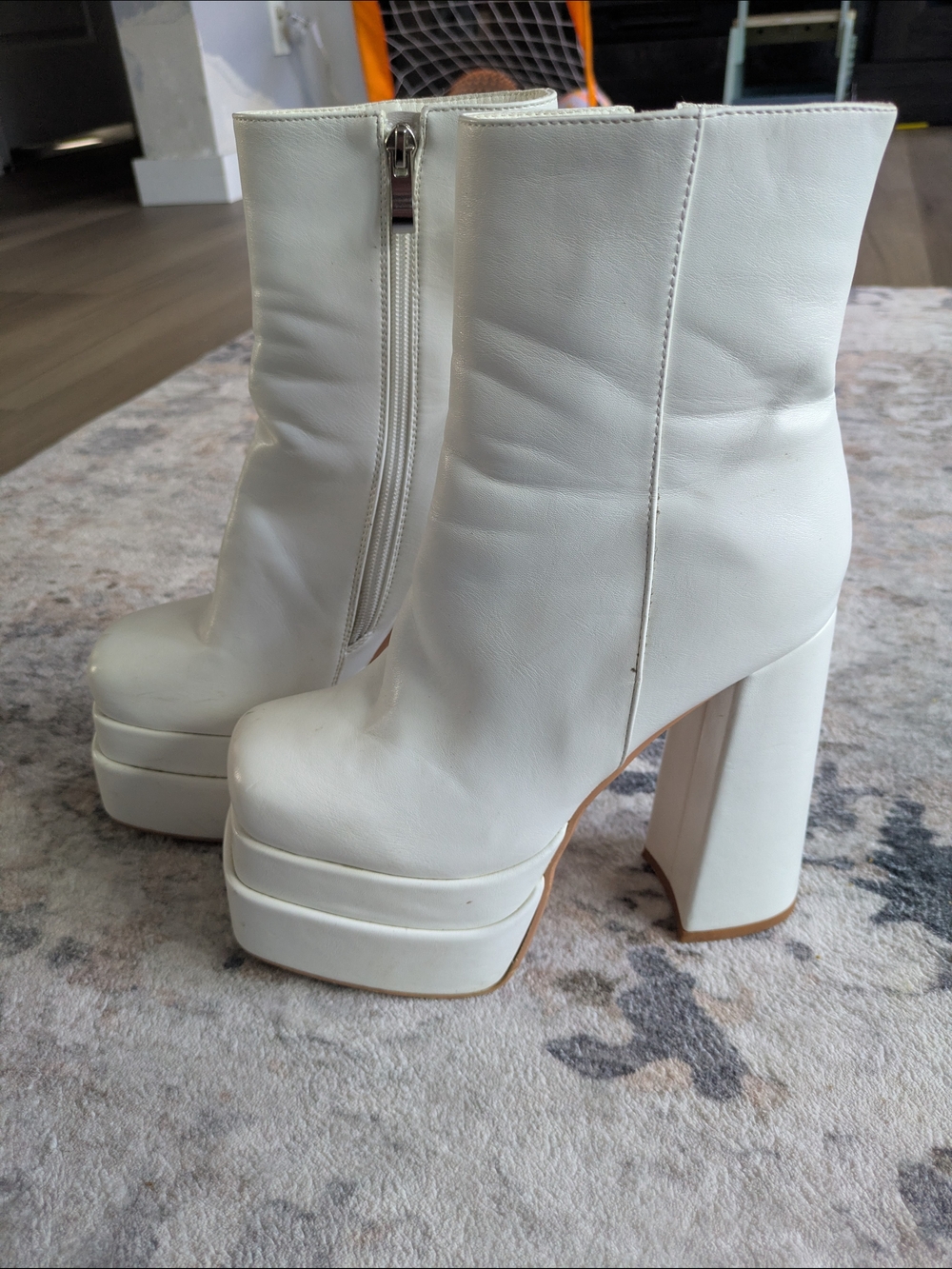 White Platform Block Heel Ankle Boots - Women's Fashion Boots